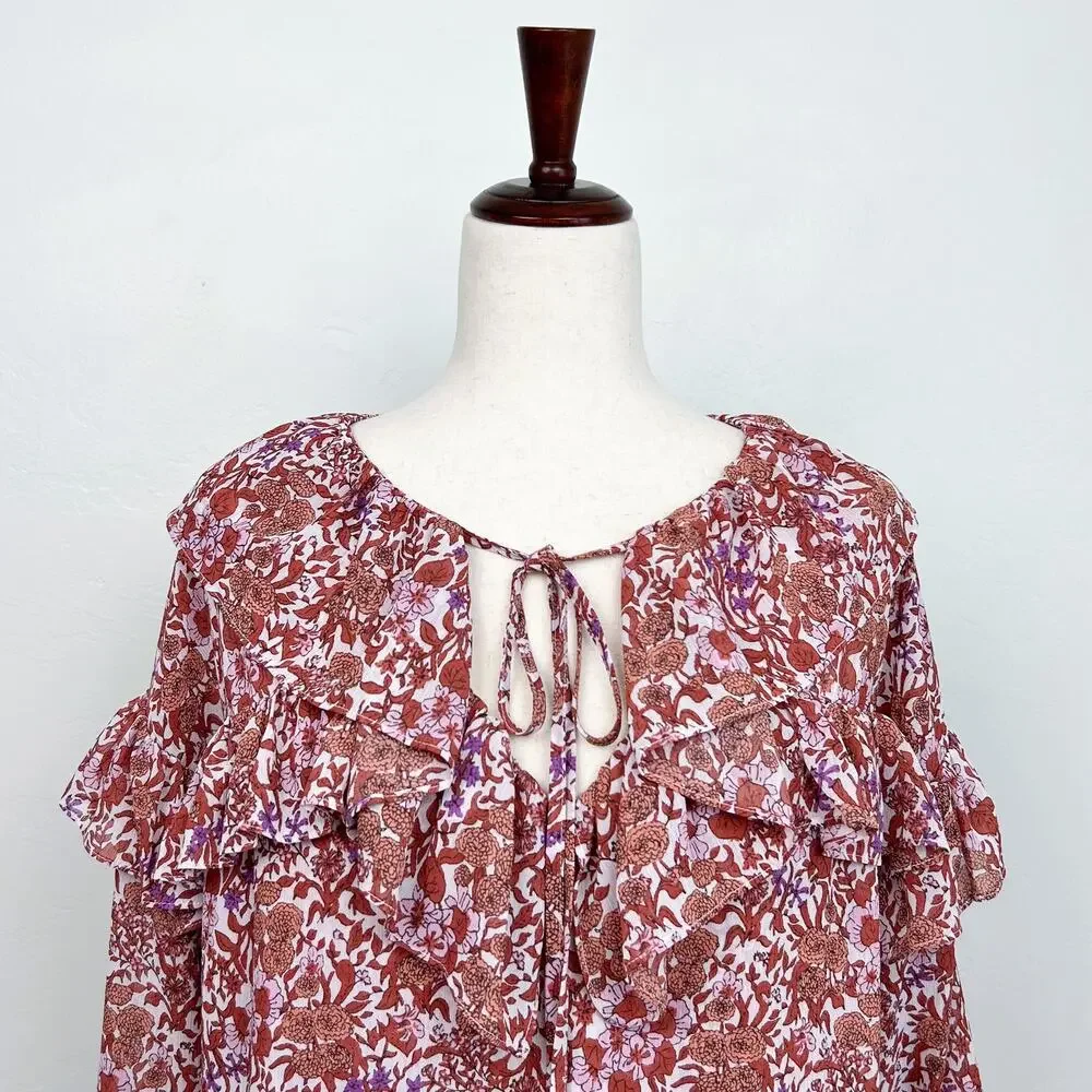 J. Crew Crinkle Chiffon Floral Fete Ruffle Bell Long Sleeve V-Neck Blouse MEDIUM - Picture 5 of 11